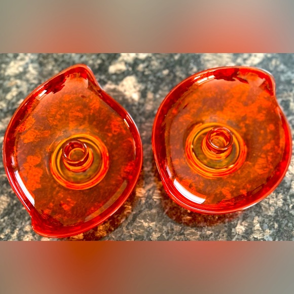 1950's Viking Art Glass Persimmon Orange Early Epic Line Candle Taper Dish - Picture 1 of 2